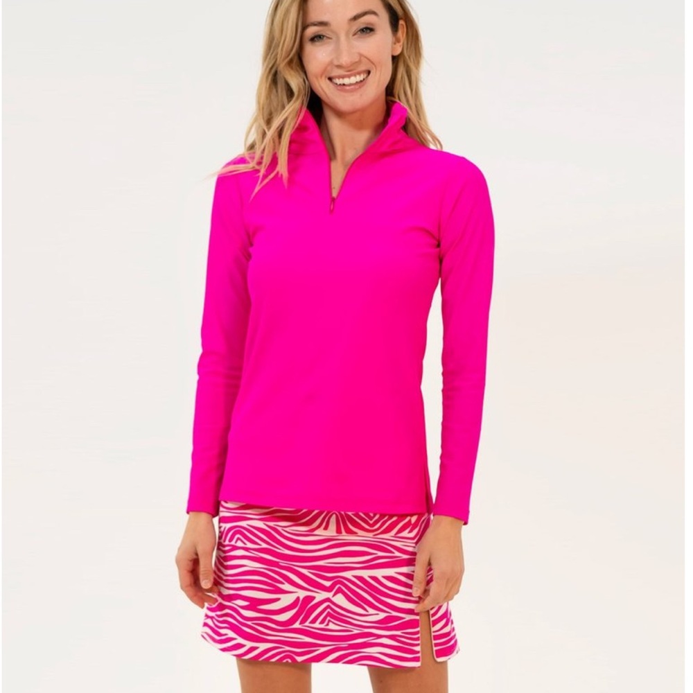 SOLD. Jude Connally Hot Pink Quarter Zip Ashley Top Size Small - Picture 1 of 10